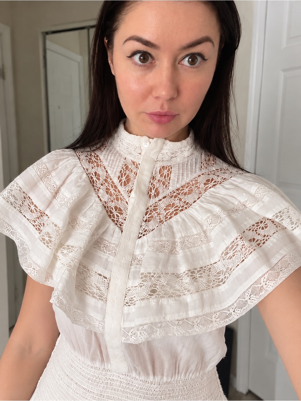 LoveShackFancy White Clay Mini Dress, Sz L